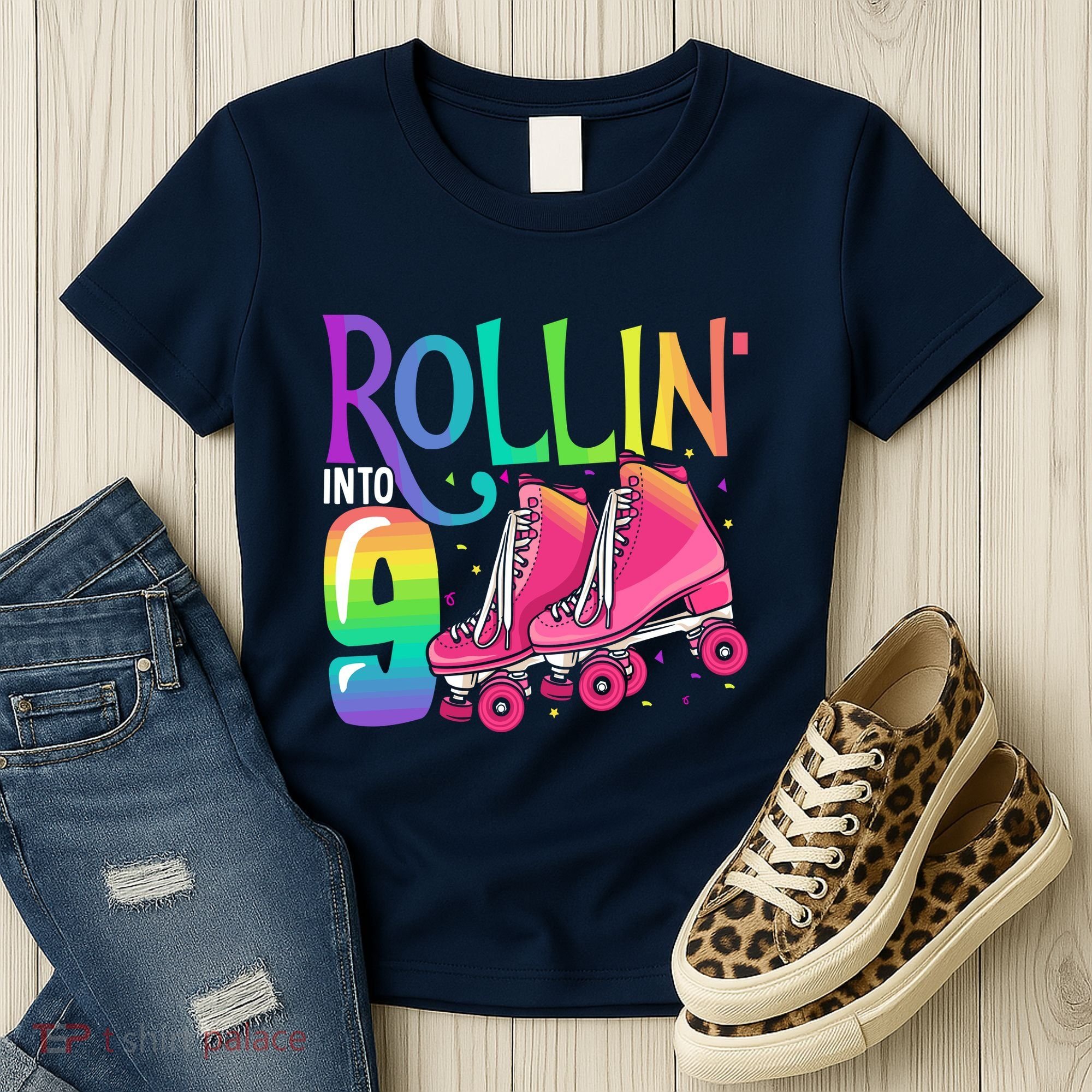 Rolling Into 9 Years Old Roller Skating Girl 9th Birthday Women's T-Shirt
