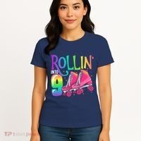 Rolling Into 9 Years Old Roller Skating Girl 9th Birthday Women's T-Shirt thumb 4