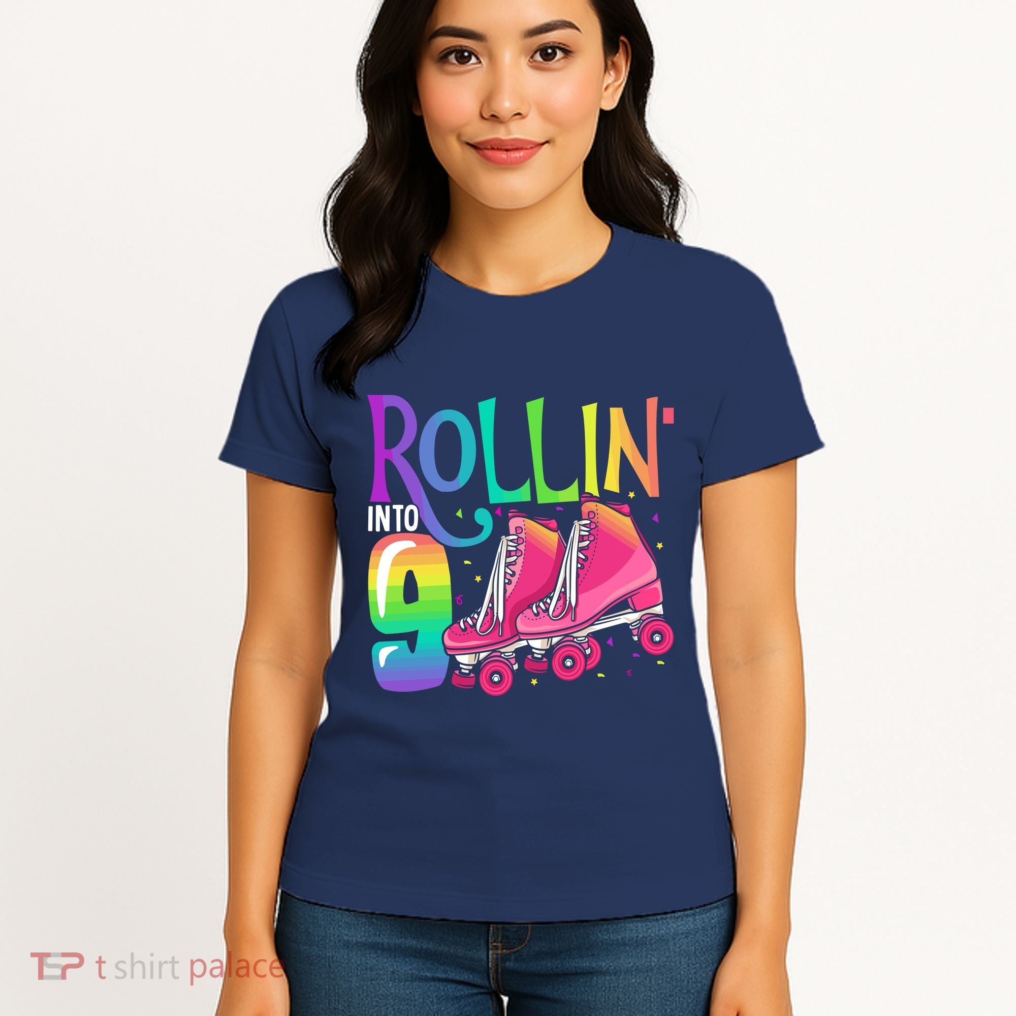 Rolling Into 9 Years Old Roller Skating Girl 9th Birthday Women's T-Shirt