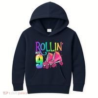 Rolling Into 9 Years Old Roller Skating Girl 9th Birthday Kids Hoodie thumb 0