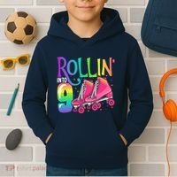 Rolling Into 9 Years Old Roller Skating Girl 9th Birthday Kids Hoodie thumb 2