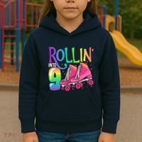 Rolling Into 9 Years Old Roller Skating Girl 9th Birthday Kids Hoodie thumb 3