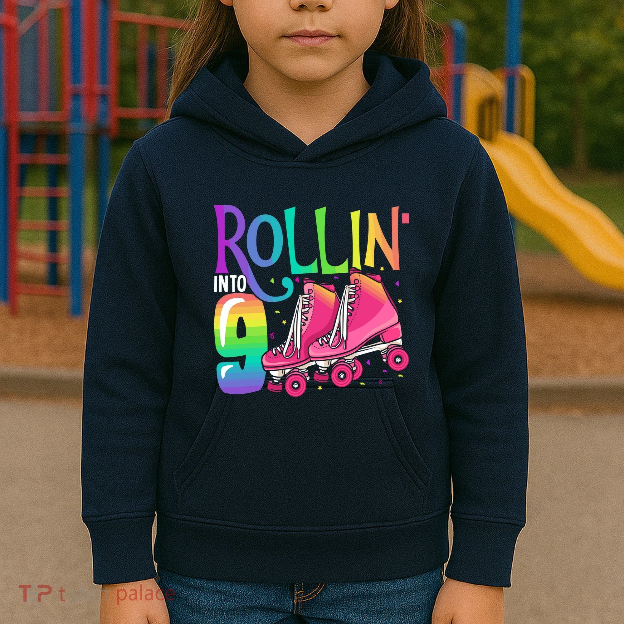 Rolling Into 9 Years Old Roller Skating Girl 9th Birthday Kids Hoodie