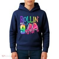 Rolling Into 9 Years Old Roller Skating Girl 9th Birthday Kids Hoodie thumb 4