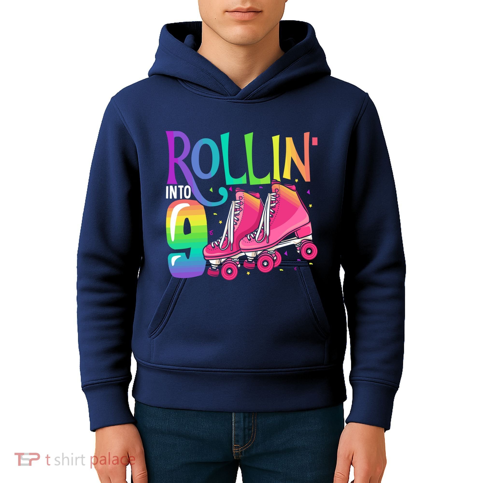 Rolling Into 9 Years Old Roller Skating Girl 9th Birthday Kids Hoodie