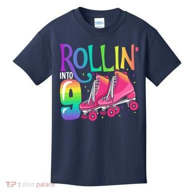 Rolling Into 9 Years Old Roller Skating Girl 9th Birthday Kids T-Shirt