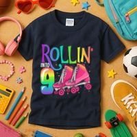 Rolling Into 9 Years Old Roller Skating Girl 9th Birthday Kids T-Shirt thumb 3