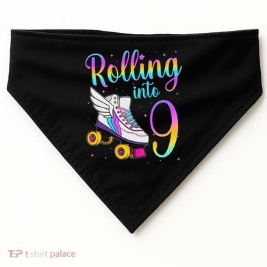 Rolling Into 9 years Lets Roll I'm Turning 9 Roller Skate USA-Made Doggie Bandana