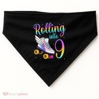 Rolling Into 9 years Lets Roll I'm Turning 9 Roller Skate USA-Made Doggie Bandana thumb 0