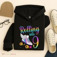 Rolling Into 9 years Lets Roll I'm Turning 9 Roller Skate Hoodie thumb 4
