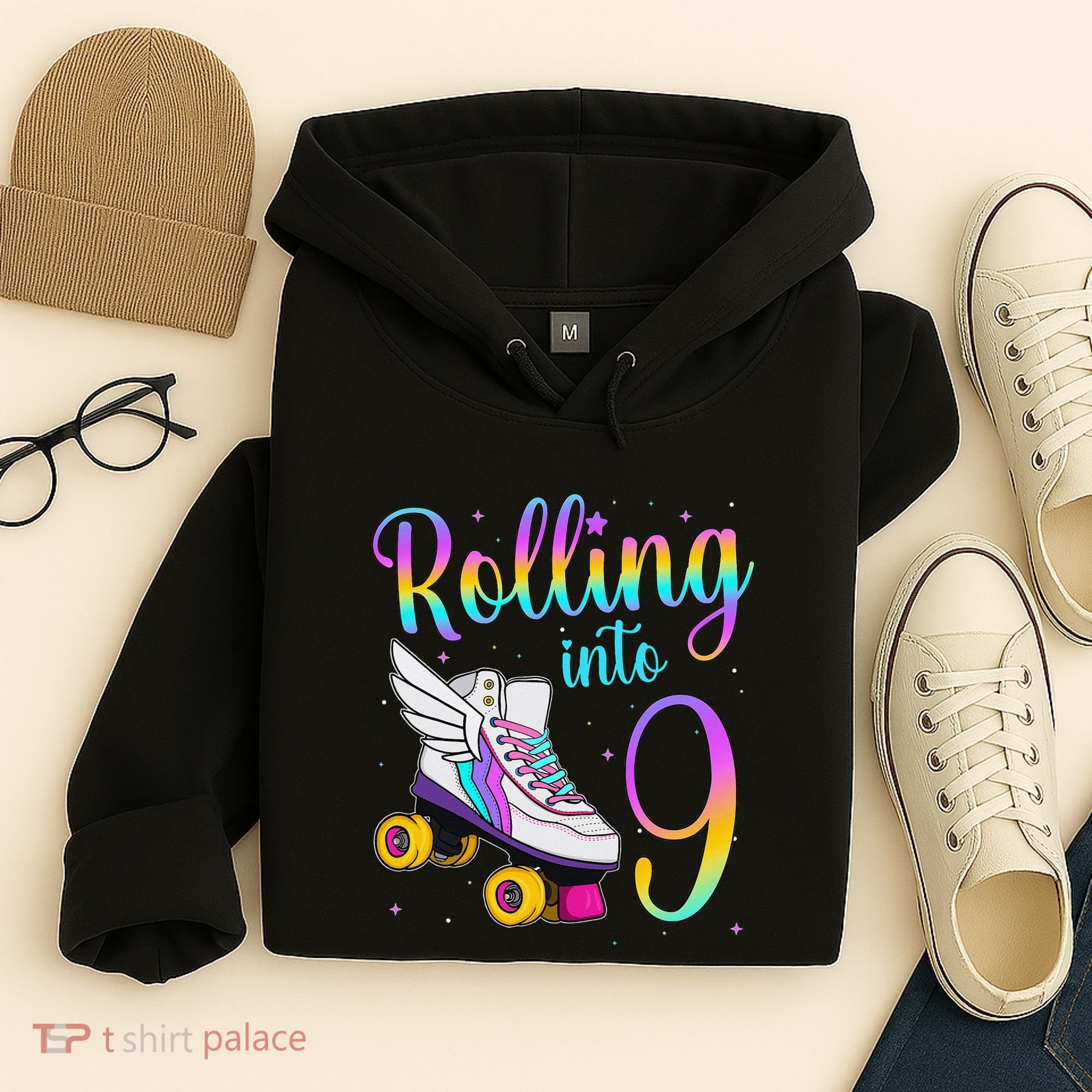 Rolling Into 9 years Lets Roll I'm Turning 9 Roller Skate Hoodie