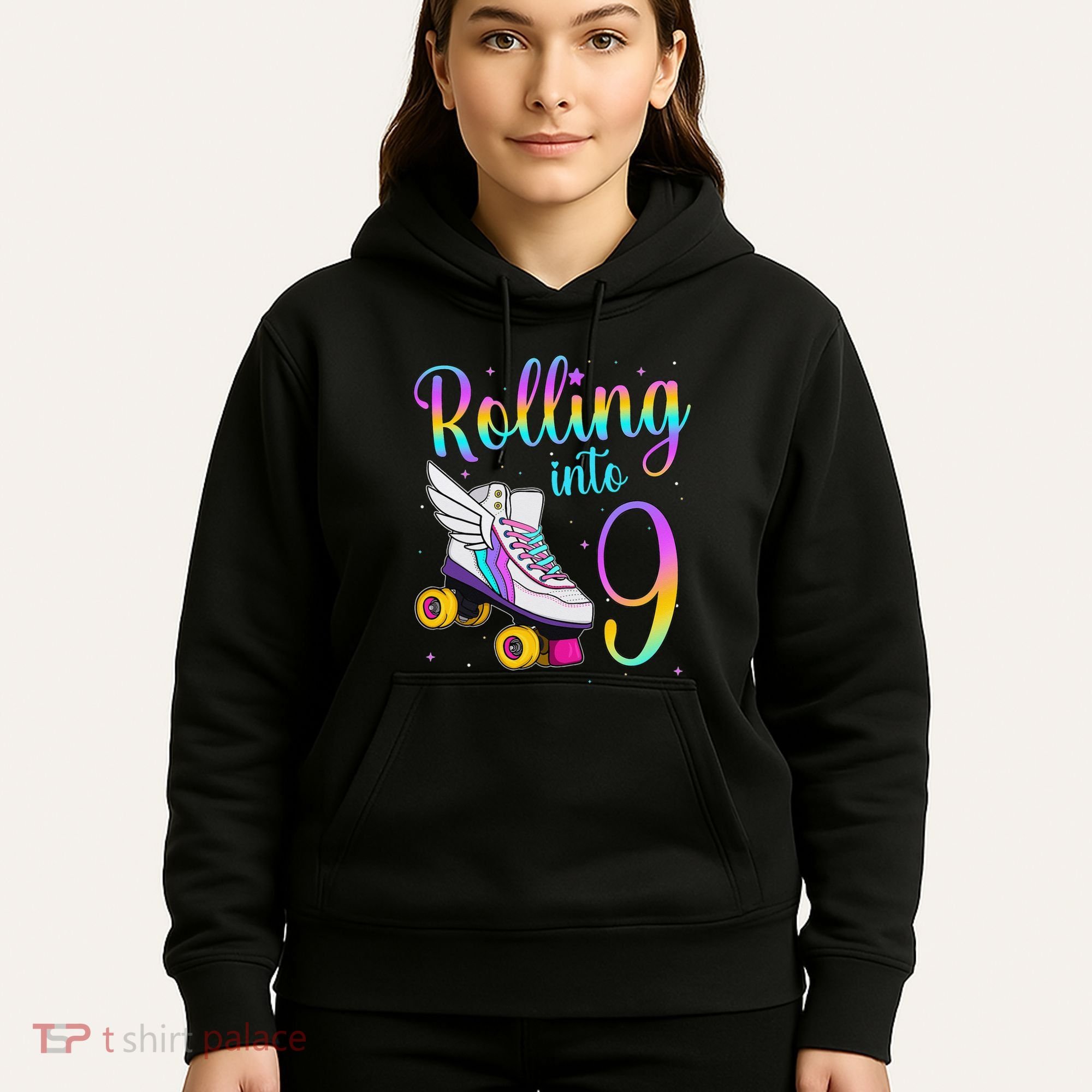 Rolling Into 9 years Lets Roll I'm Turning 9 Roller Skate Hoodie