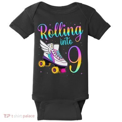 Rolling Into 9 years Lets Roll I'm Turning 9 Roller Skate Baby Bodysuit