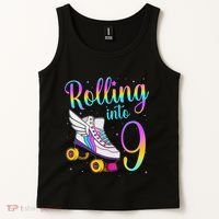 Rolling Into 9 years Lets Roll I'm Turning 9 Roller Skate Tank Top thumb 2