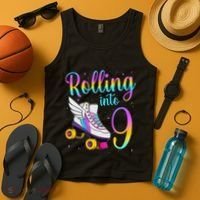 Rolling Into 9 years Lets Roll I'm Turning 9 Roller Skate Tank Top thumb 4