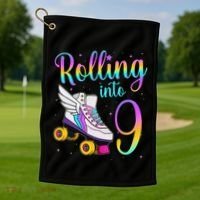 Rolling Into 9 years Lets Roll I'm Turning 9 Roller Skate Golf Towel thumb 1
