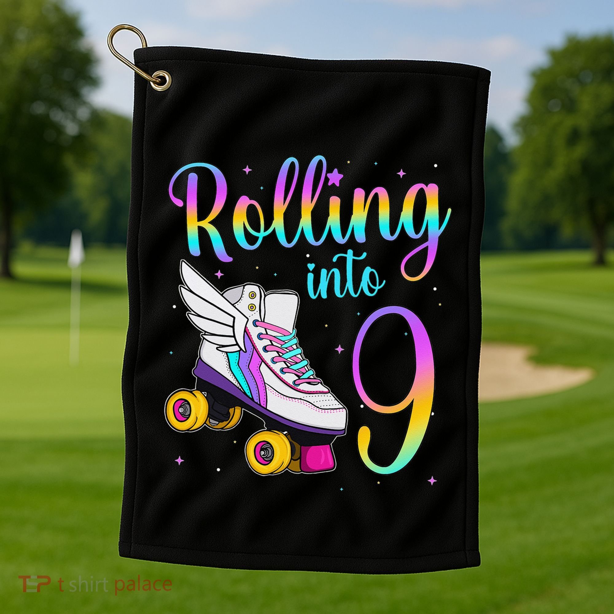 Rolling Into 9 years Lets Roll I'm Turning 9 Roller Skate Golf Towel
