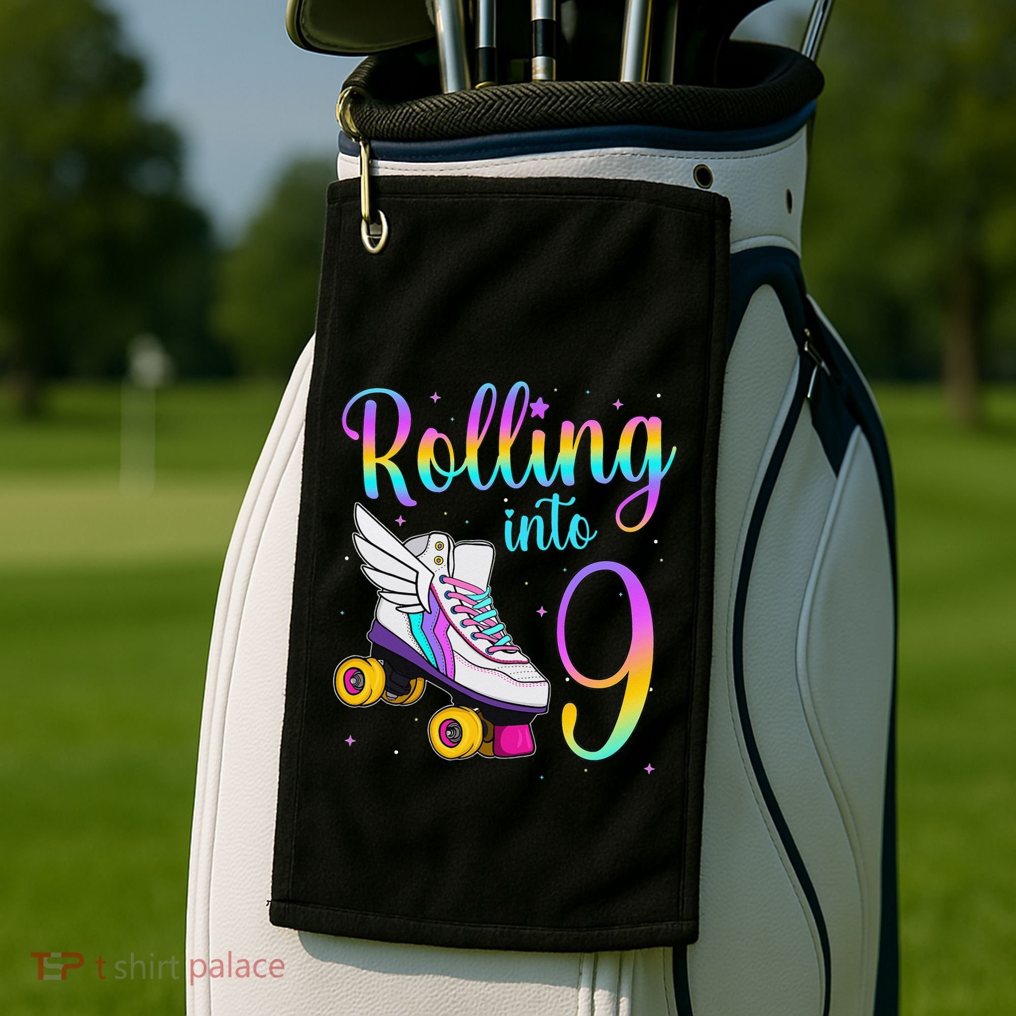 Rolling Into 9 years Lets Roll I'm Turning 9 Roller Skate Golf Towel