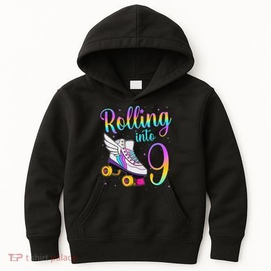 Rolling Into 9 years Lets Roll I'm Turning 9 Roller Skate Kids Hoodie
