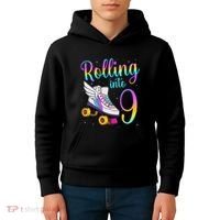 Rolling Into 9 years Lets Roll I'm Turning 9 Roller Skate Kids Hoodie thumb 4