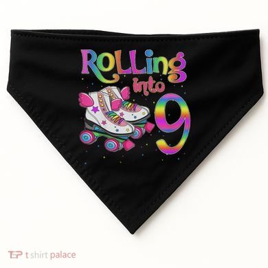 Rolling Into 9 Years Let's Roll I'm Turning 9 Roller Skate USA-Made Doggie Bandana