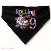 Rolling Into 9 Years Let's Roll I'm Turning 9 Roller Skate USA-Made Doggie Bandana thumb 0