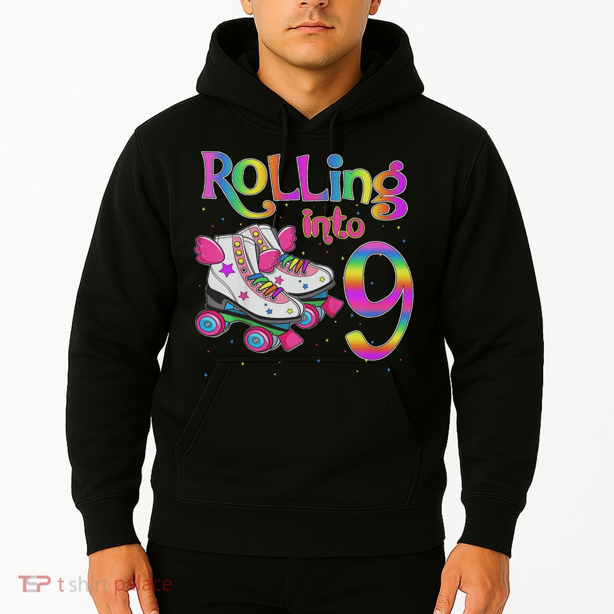 Rolling Into 9 Years Let's Roll I'm Turning 9 Roller Skate Hoodie