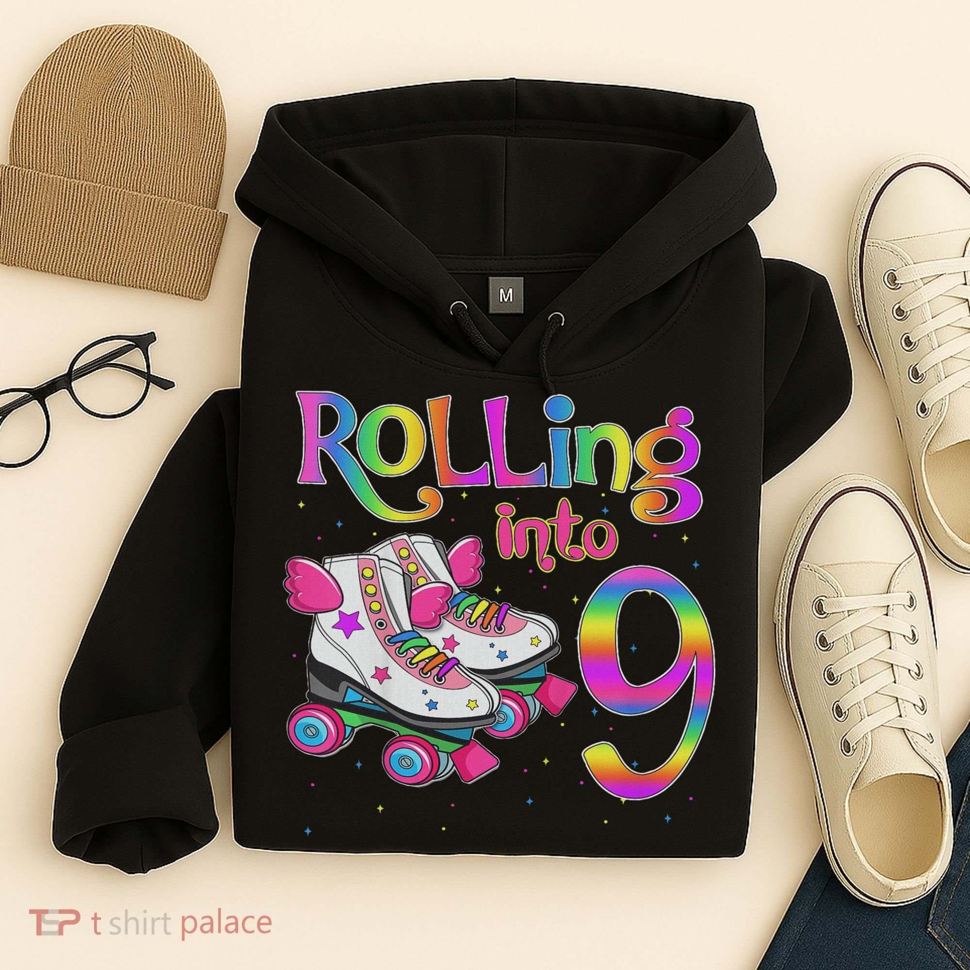 Rolling Into 9 Years Let's Roll I'm Turning 9 Roller Skate Hoodie