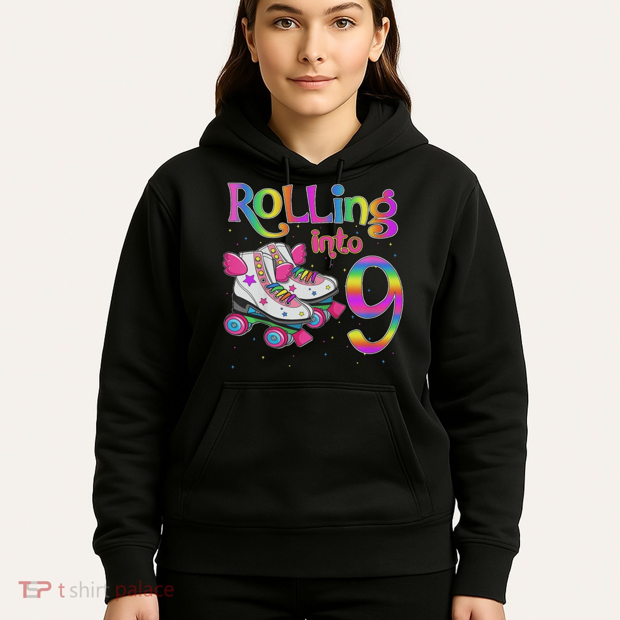 Rolling Into 9 Years Let's Roll I'm Turning 9 Roller Skate Hoodie
