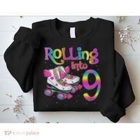 Rolling Into 9 Years Let's Roll I'm Turning 9 Roller Skate Sweatshirt thumb 2