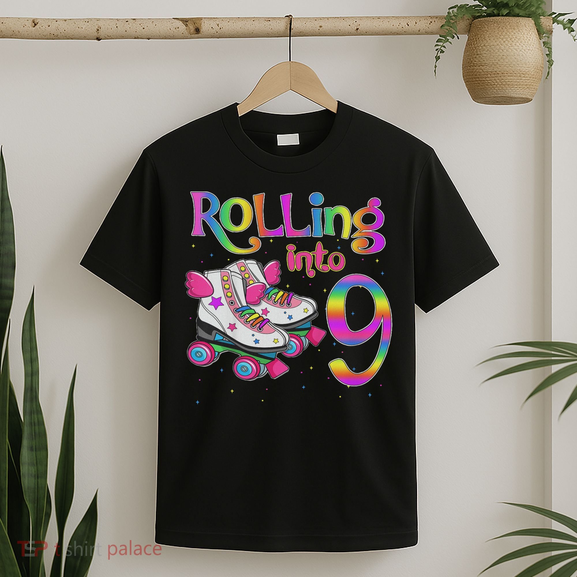 Rolling Into 9 Years Let's Roll I'm Turning 9 Roller Skate T-Shirt