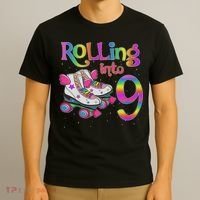 Rolling Into 9 Years Let's Roll I'm Turning 9 Roller Skate T-Shirt thumb 3