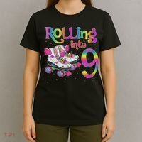 Rolling Into 9 Years Let's Roll I'm Turning 9 Roller Skate T-Shirt thumb 4