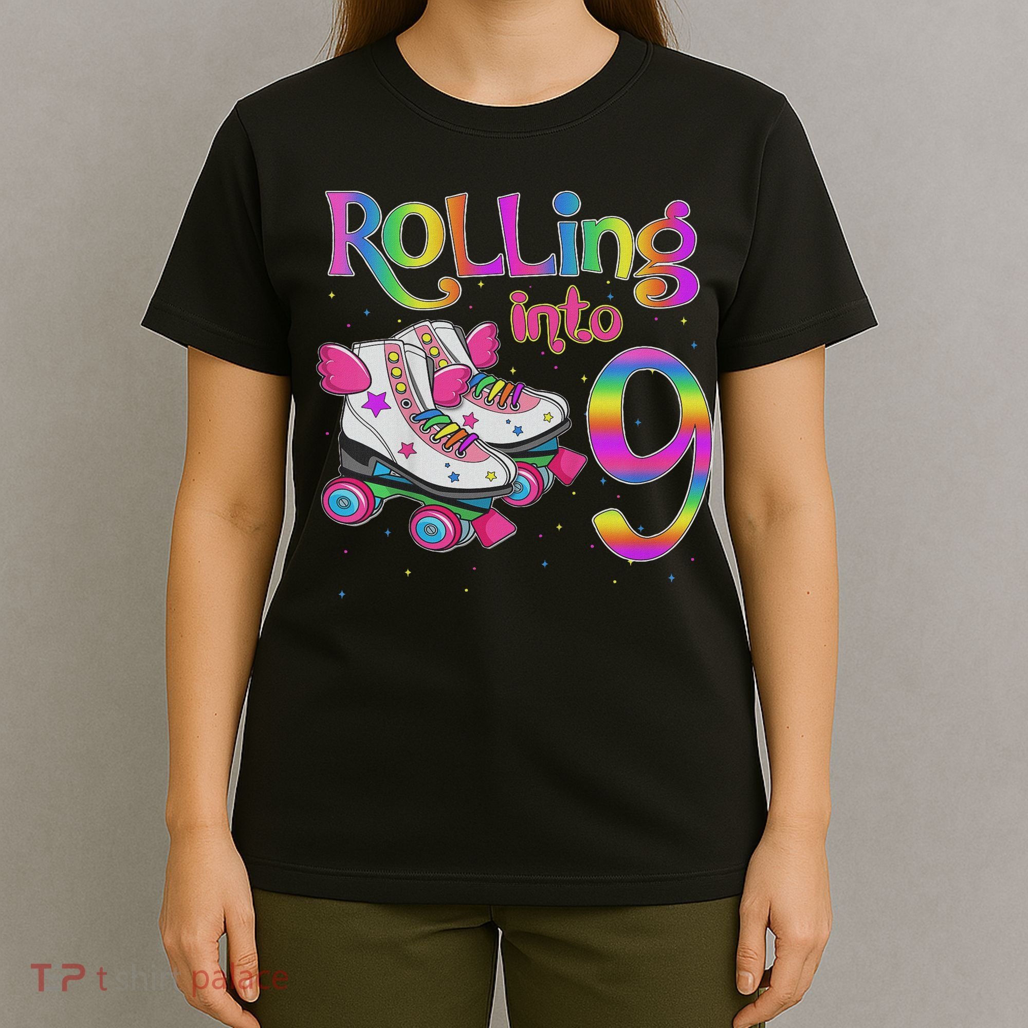 Rolling Into 9 Years Let's Roll I'm Turning 9 Roller Skate T-Shirt