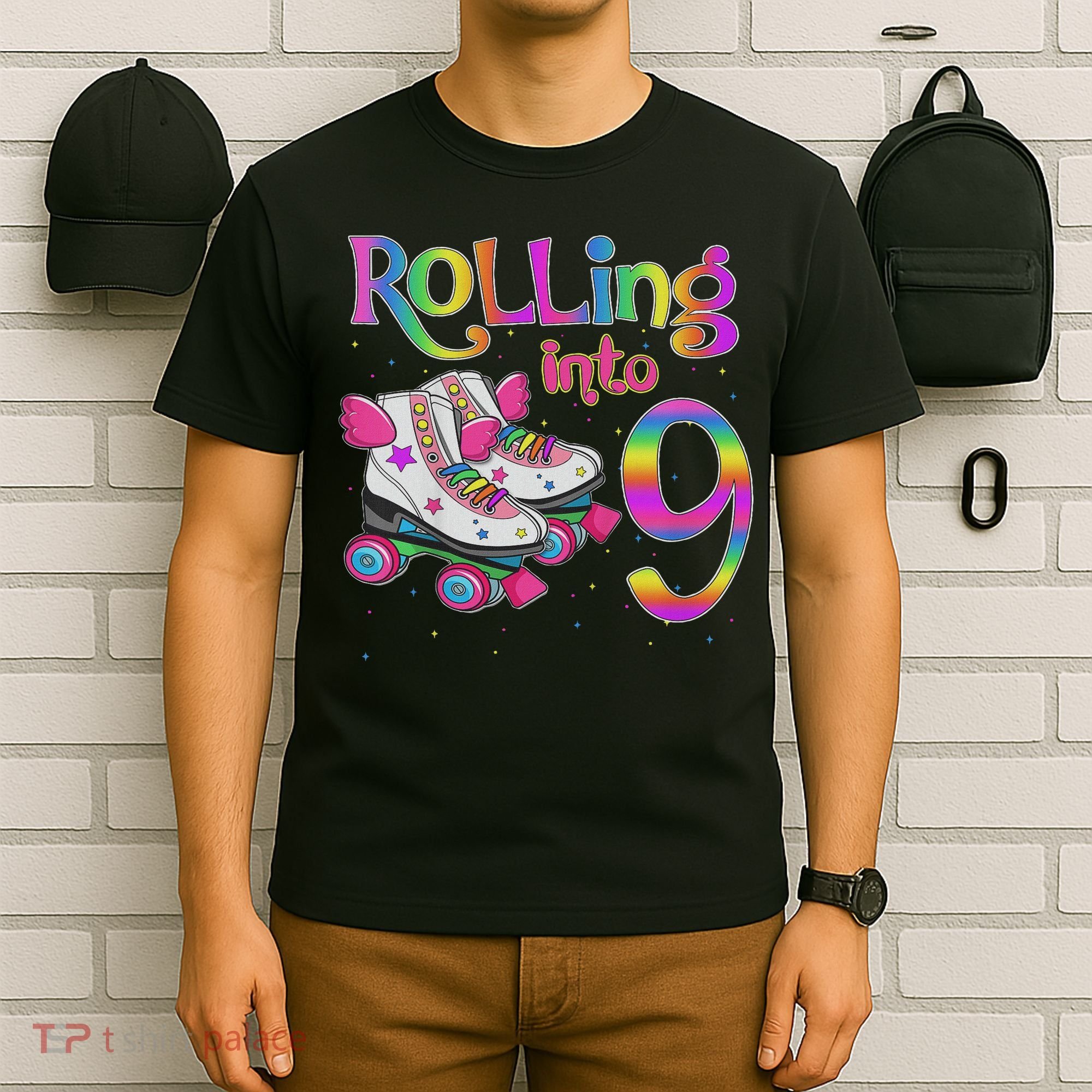Rolling Into 9 Years Let's Roll I'm Turning 9 Roller Skate T-Shirt
