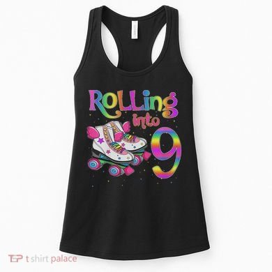 Rolling Into 9 Years Let's Roll I'm Turning 9 Roller Skate Women's Tank Top