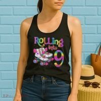 Rolling Into 9 Years Let's Roll I'm Turning 9 Roller Skate Women's Tank Top thumb 2