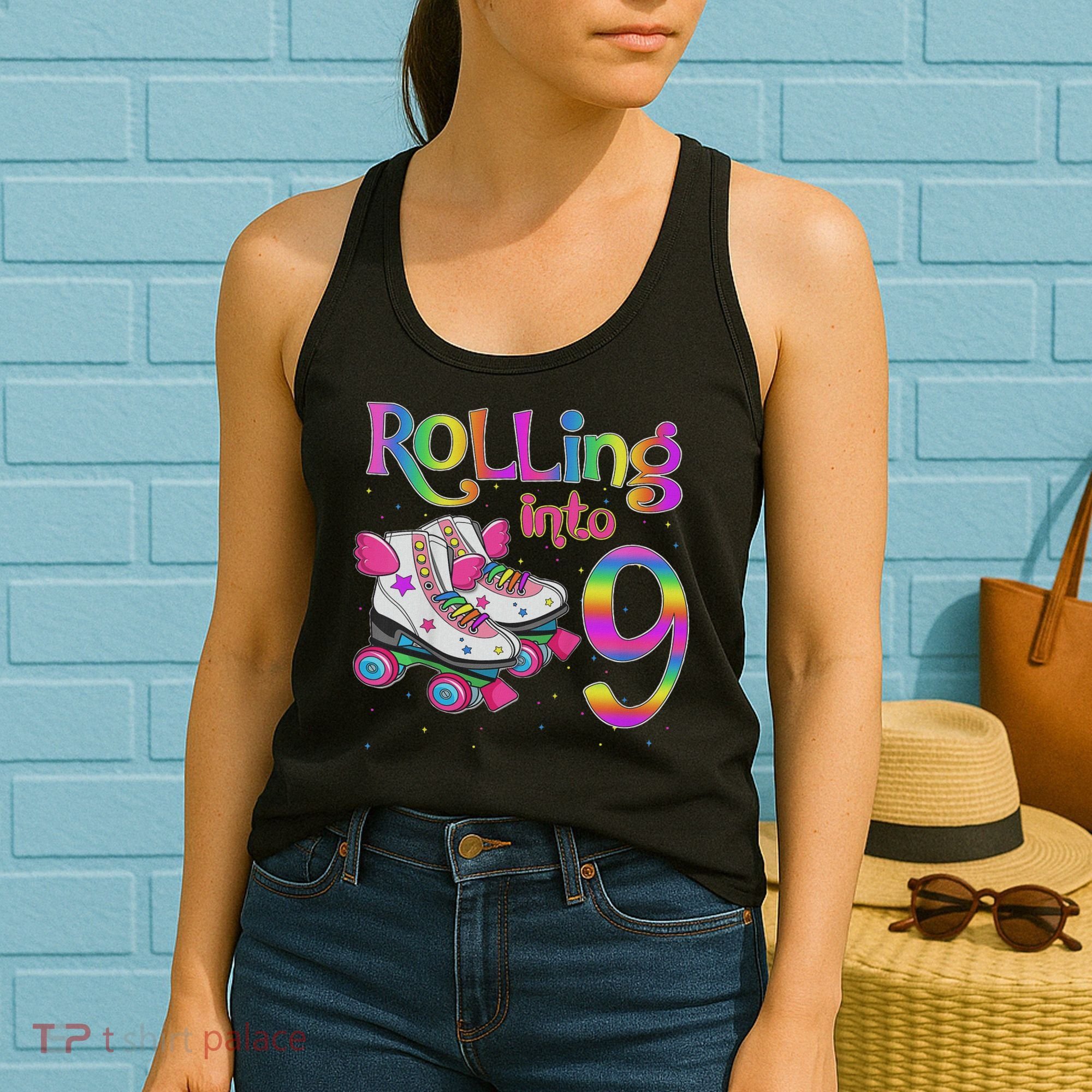 Rolling Into 9 Years Let's Roll I'm Turning 9 Roller Skate Women's Tank Top