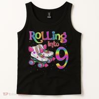 Rolling Into 9 Years Let's Roll I'm Turning 9 Roller Skate Tank Top thumb 2