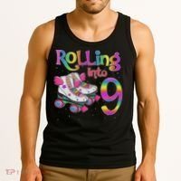 Rolling Into 9 Years Let's Roll I'm Turning 9 Roller Skate Tank Top thumb 3