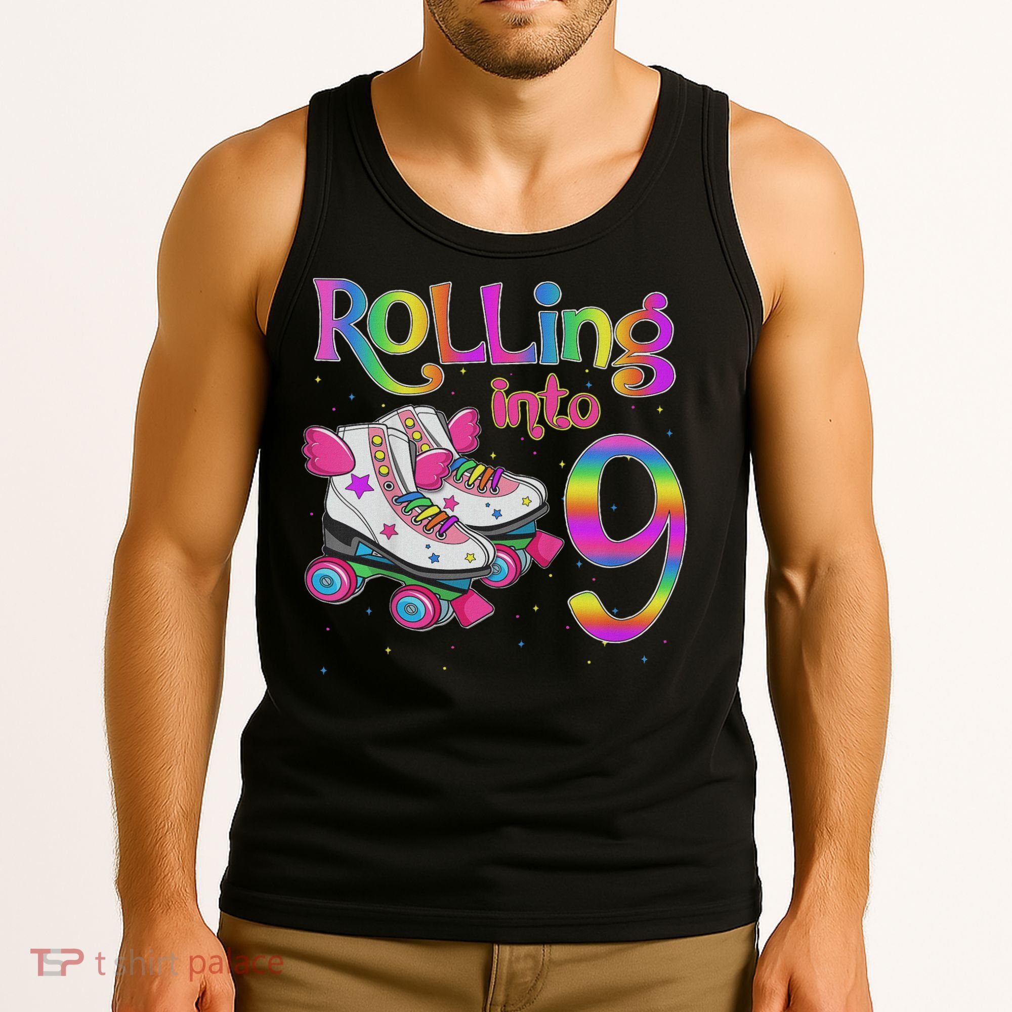 Rolling Into 9 Years Let's Roll I'm Turning 9 Roller Skate Tank Top