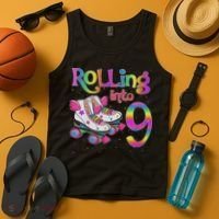 Rolling Into 9 Years Let's Roll I'm Turning 9 Roller Skate Tank Top thumb 4