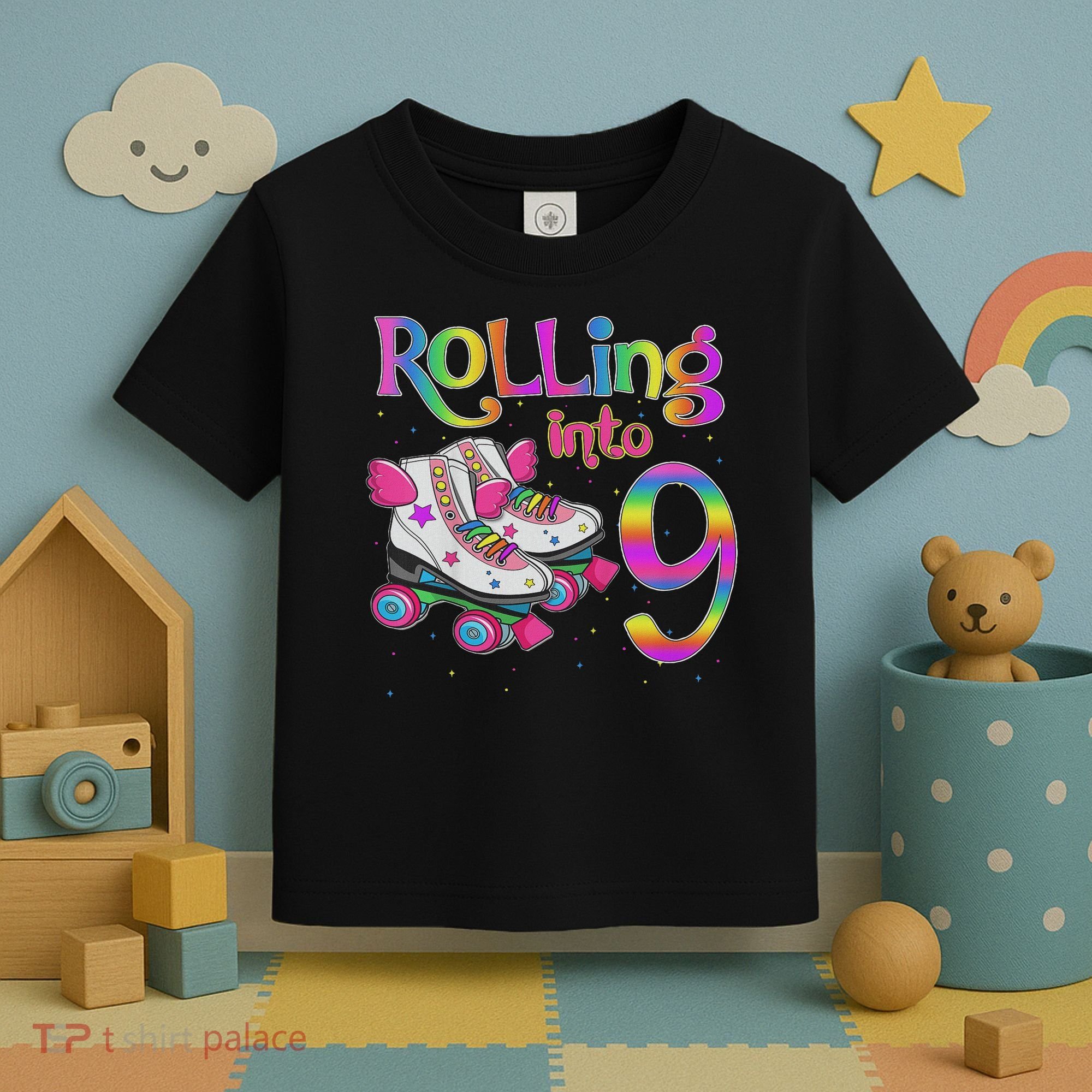 Rolling Into 9 Years Let's Roll I'm Turning 9 Roller Skate Toddler T-Shirt