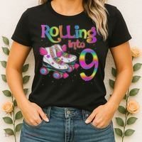Rolling Into 9 Years Let's Roll I'm Turning 9 Roller Skate Women's T-Shirt thumb 2