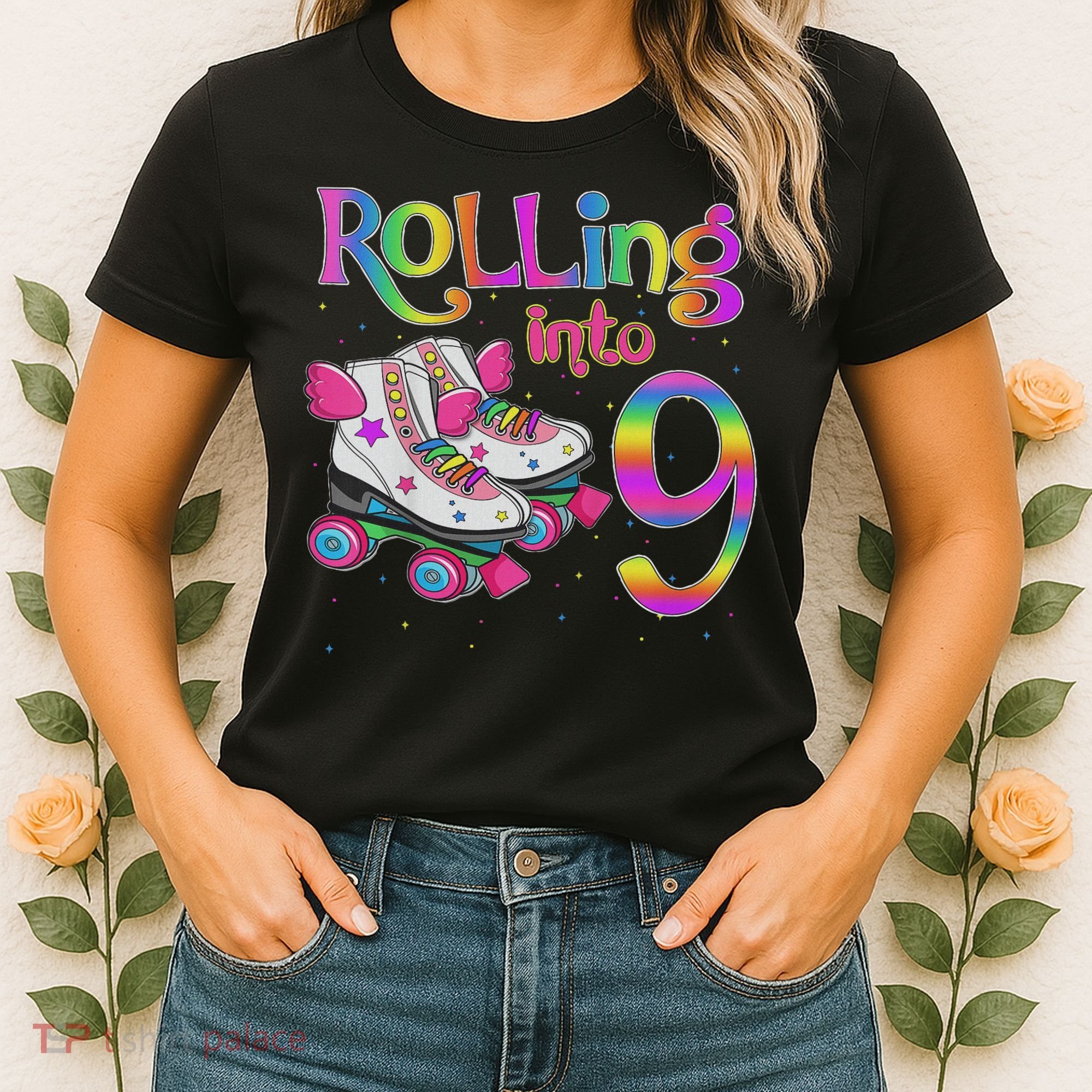 Rolling Into 9 Years Let's Roll I'm Turning 9 Roller Skate Women's T-Shirt