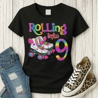 Rolling Into 9 Years Let's Roll I'm Turning 9 Roller Skate Women's T-Shirt thumb 3
