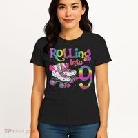 Rolling Into 9 Years Let's Roll I'm Turning 9 Roller Skate Women's T-Shirt thumb 4