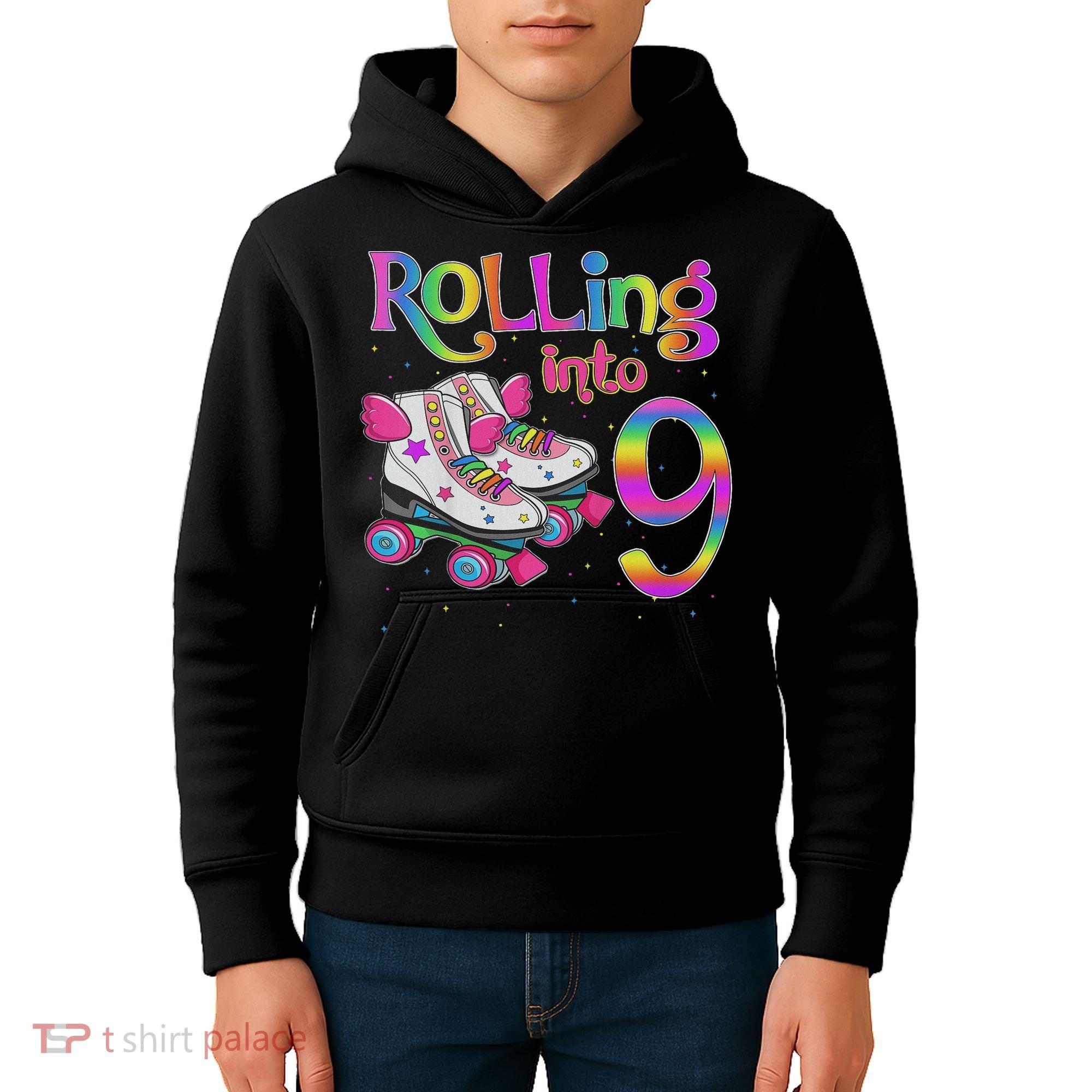 Rolling Into 9 Years Let's Roll I'm Turning 9 Roller Skate Kids Hoodie