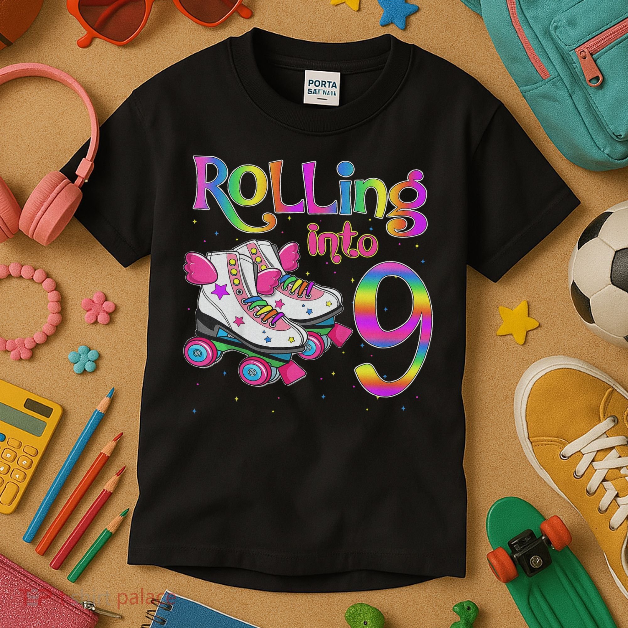 Rolling Into 9 Years Let's Roll I'm Turning 9 Roller Skate Kids T-Shirt