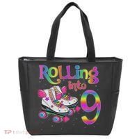 Rolling Into 9 Years Let's Roll I'm Turning 9 Roller Skate Tote Bag thumb 0